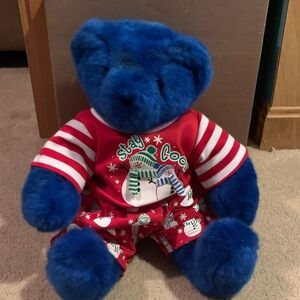 Blue Plush Teddy Bear with Red Outfit